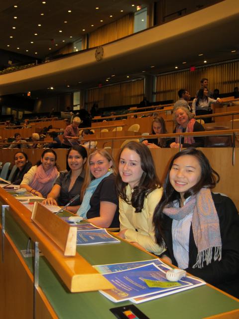Photo of the high school girls attending UN World Interfaith Harmony week in the UN Chamber.